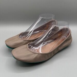 Tieks by Gavrieli Taupe Leather Ballet Flats Turquoise Sole Foldable Womens Sz 8